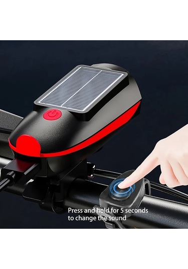 Elmpaly Turuncu Usb Şarjlı Solar Güneş Enerjili Bisiklet Ön Farı Işık Ve Korna Sinek Lamba Turuncu