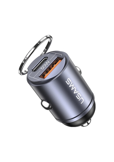 Sones Usams Us-cc206 C38 Pd30w Usb + Type-c Çift Bağlantı Noktalı Hızlı Şarj Alüminyum Alaşımlı Araç Şarj Cihazı Kararma