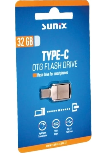 Sunix 32gb Type-c To Usb 3.0 Hızlı Usb Flash Bellek Otg Çift Griş