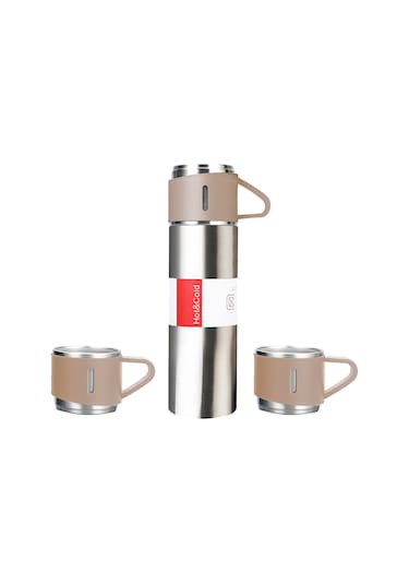 Tenfowee 500ml 304 Paslanmaz Çelik Isı Yalıtımlı Termos Seti, 3 Bardaklı, Taşınabilir, Otomobilde Kullanılabilir, Sıcak/soğuk İçeceklere Uygun Siyah