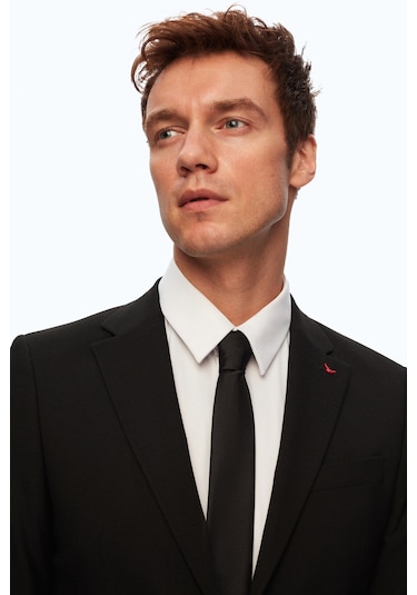 D'S Damat Slim Fit Düz Likralı Esnek Mono Yaka Çift Yırtmaçlı Astarlı Takim Elbise Siyah