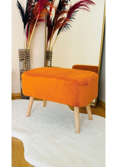 Ahşap Ayaklı Dikdörtgen Puf Tarçın