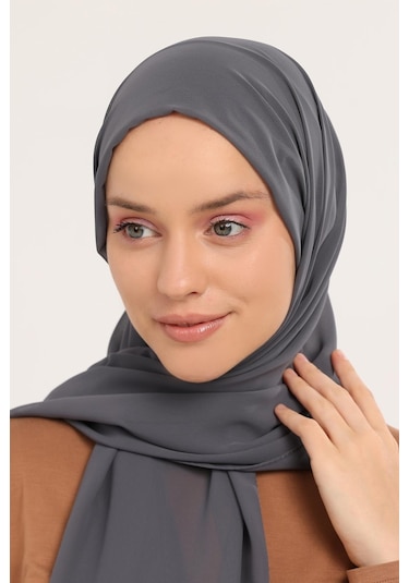 Hazır Pratik Lüks Geçmeli Lastikli Boneli Şifon Şal Füme