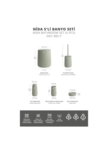 Okyanus Home Nida Yeşil 5'li Banyo Seti Yeşil