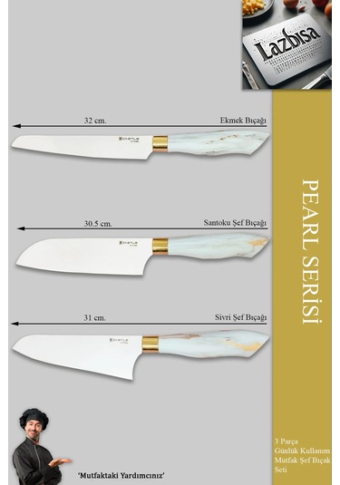 Pearl Serisi Serisi Mutfak Bıçak Et Sebze 3 Lü Şef Bıçağı Mft-123
