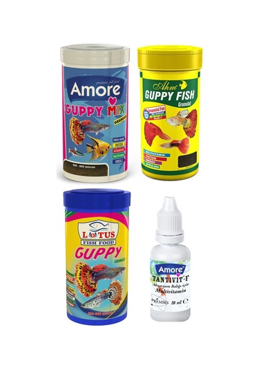 Amore + Ahm + Lotus Guppy Ganulat 3x250ml Akvaryum Balık Yemi