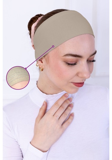 Kaymayan Silikonlu Bandana Bone Krem - Kadın Tesettür Dikişsiz Kaymaz Geçme - Sportif Saç Bandı Krem