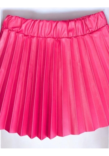 Zekids Kız Bebek Beli Lastikli Pilise Deri Etek-14533 Pembe