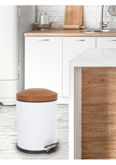 Foreca Ahşap Vintage Çöp Kovası Çizgili Beyaz 12 Lt