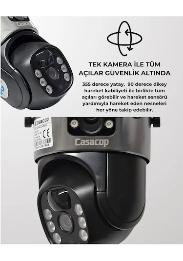Casacop Q8 4g 6mp Solar Kamera 3mp+3mp Dual Lens Güneş Panelli Solar Güvenlik Kamerası