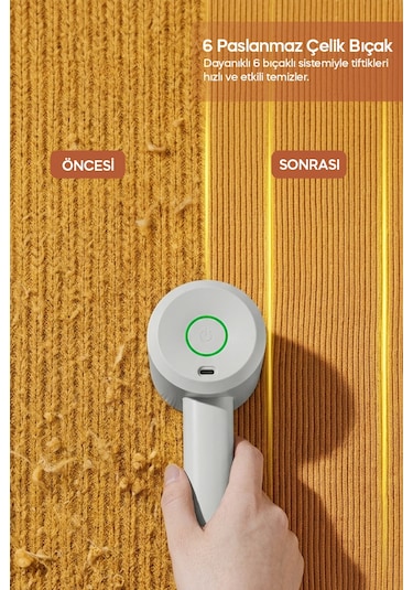 Sinbo Ss-4076 Şarjlı Tiftik Temizleyici Beyaz 6 Paslanmaz Çelik Bıçaklı, Type-c Şarjlı, Yapışkanlı Roller Başlıklı Beyaz
