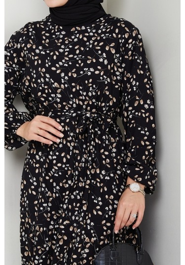 Semar Dokuma Viskon Elbise 1541 - Siyah Siyah