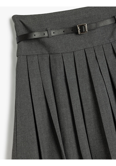 Koton Pileli Etek Kemer Detaylı Viskon Karışımlı Gri 5wkg70030aw Gri