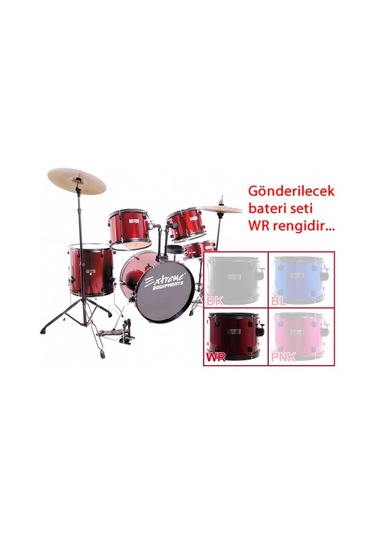 Extreme Xds565 Wr - Kırmızı Akustik Davul Seti