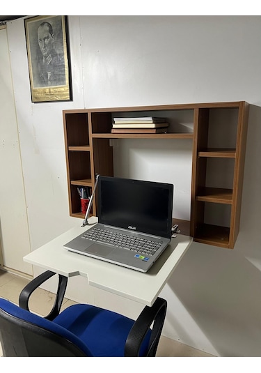 Duvara Monte Kitap-leptop Çalışma Masası Teak