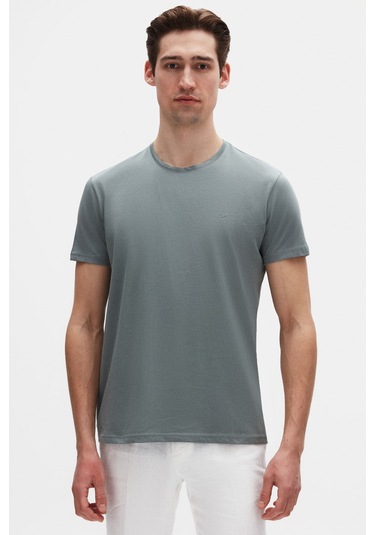 Ds Damat Regular Fit Koyu Yosun Düz Nakışlı %100 Pamuk T-shirt 4hc140632006m Koyu Yosun