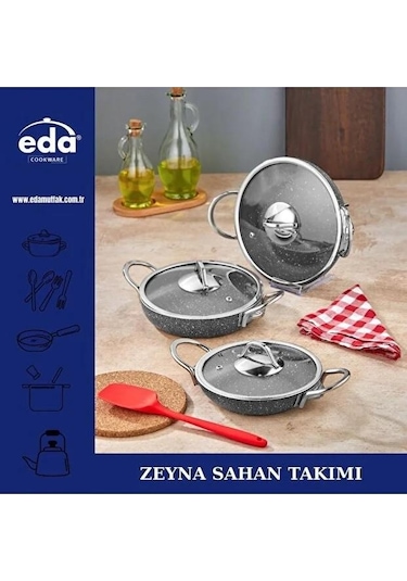 Eda Zk-603 Zeyna 3'lü Granit Kapaklı Sahan Set Gri