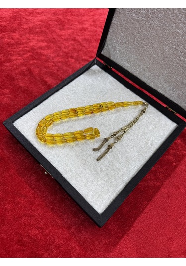 Damla Kehribar Gümüş Kozalı 13 Gram Tesbih Kaya Damla