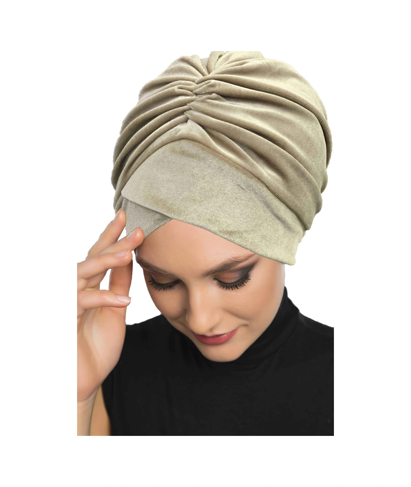 Kadife Kardelen Astarlı Bej Hazır Türban Tesettür Bone Bej