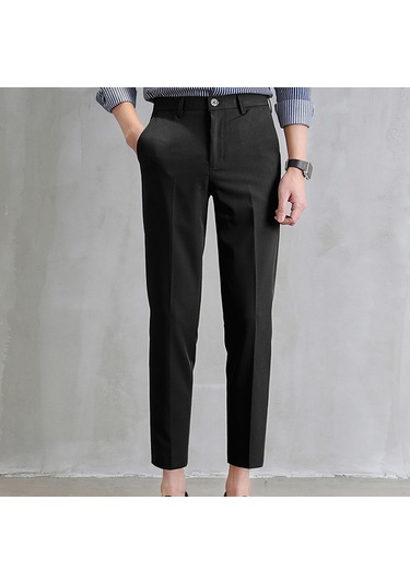 Sones Erkek İnce Siyah Takım Pantolonu Rahat Düz Paça Dokuz Dakika Pantolon Siyah