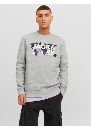 Jack&jones Dust Erkek Gri Bisiklet Yaka Sweatshirt 12240211-LGM Gri