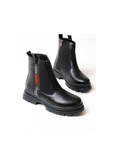 Siyah Fashion Aksesuarlı Fermuarlı Günlük Kadın Bot Siyah