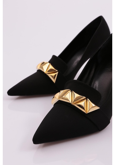 Dgn 30905 Kadin Üçgen Taşli Topuklu Ayakkabi 30905-1710-R11307 Siyah