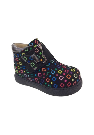 Ortopedikal 1001 Ridente Siyah Platin Baskı Bebe Kız Çocuk Bot % 100 Deri Kalın Tek Cırtlı Siyah