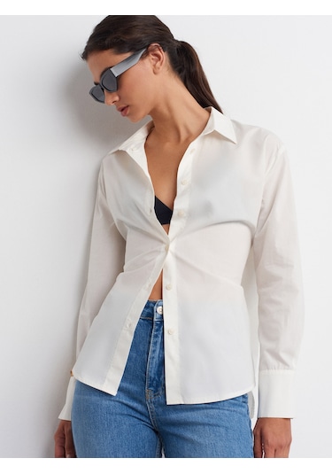 Dilvin 50509 Poplin Gömlek-ekru Ekru