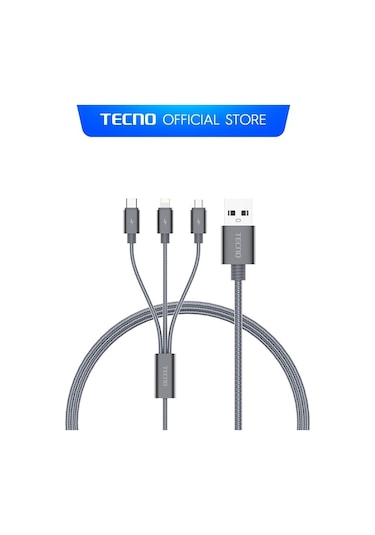 Tecno TCN31 3in1 Lightning Type-C Micro Çıkışlı Örgülü Şarj Kablo