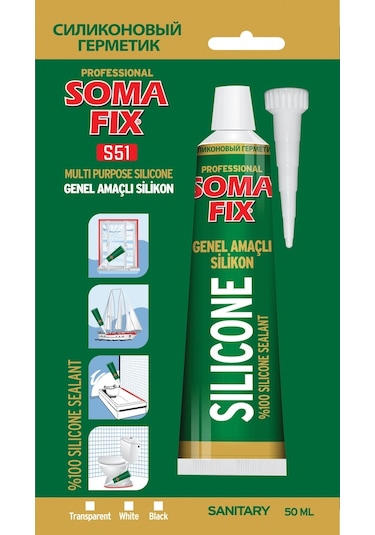 Somafix Genel Amaçlı Tüp Silikon Yapıştırıcı Şeffaf 50 ML 2 Adet