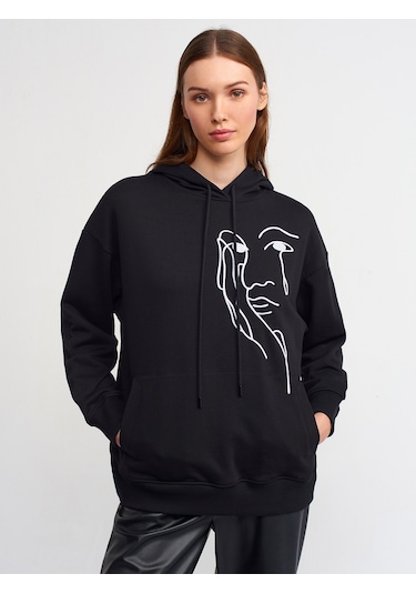 Dilvin Nakışlı Sweatshirt  Siyah