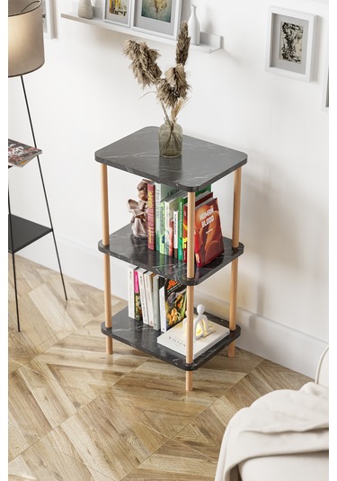 3 Raflı Ahşap Kitaplık Raf Ahşap Gazetelik Ayakkabılık -siyah