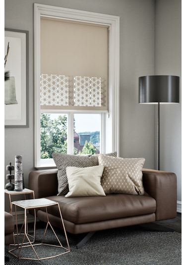 Lazer Kesim Mat Stor Perde, Lazer Kesimli Klasik Serisi, C-181003 Açık Kahverengi Açık Kahverengi