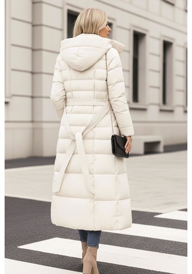 Günlük Kışlık Tam Boy Şişme Kadın Mont Beyaz