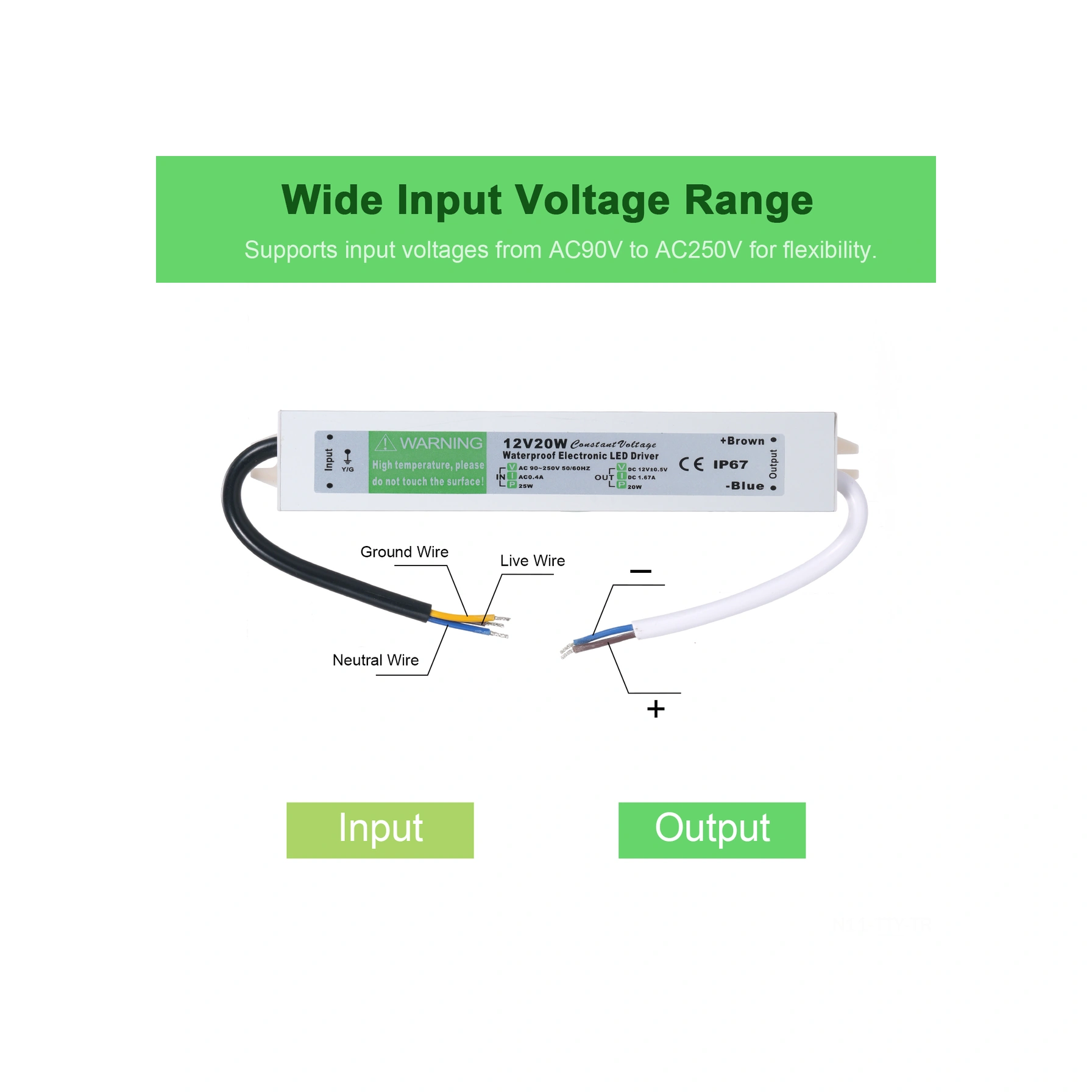 Dianziye Ip67 Su Geçirmez Dış Mekan Transformatörü - Led Işık/sinyal Tabelası İçin 12v 20w, Kısa Devre/aşırı Yük/koruma, Ac90-250v Girişi Gümüş