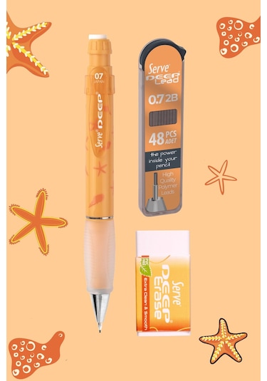 Serve Hediye Seti - Defter, Serve Deep Uclu Kalem, Silgi, Min Hardal Sarı