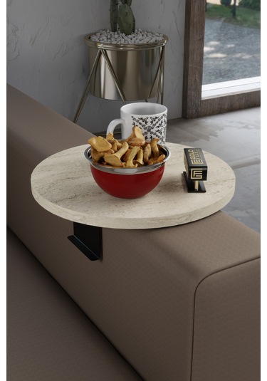 Zigon Sehpa Yan Sehpa Ayarlanabilir Tepsi Dekoratif Modern Tepsi Koltuk Sehpası Traverten Ekru