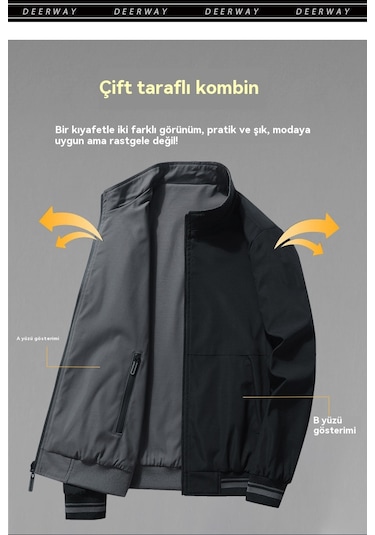 Edwardest Çift Taraflı Erkek Kalın Kışlık Günlük Pamuklu Ceket Haki