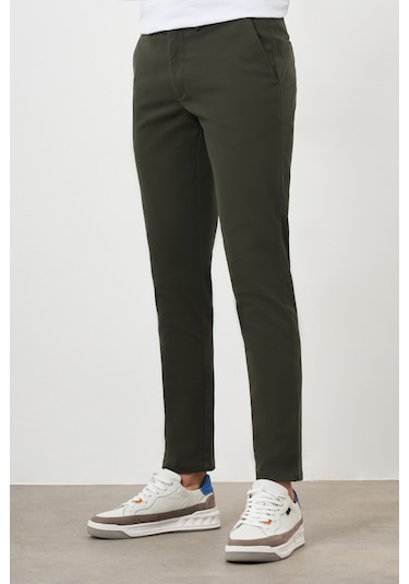 Morven Erkek Haki Yazlık Pileli Slim Fit Chino Pantolon Haki