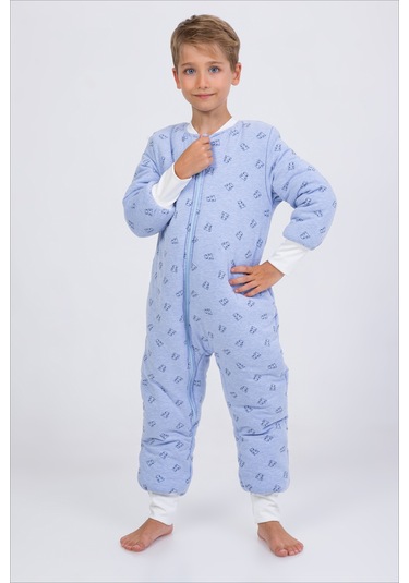 Erkek Çocuk Uyku Tulumu 6-9 Yaş Kalın Elyaf Dolgulu Premium Kalite 2.5 Tog-mavi-siyah-beyaz Mavi - Beyaz