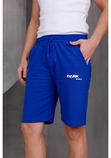 Dark Moda Erkek Baskılı Oversize İki İplik Kompakt Şort Saks