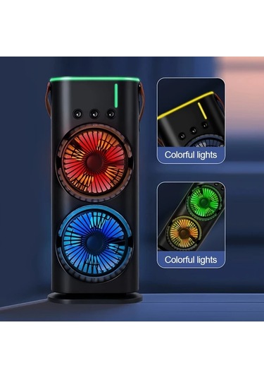 Xuweiwei Siyah Led Gökkuşağı Işıklı Çift Başlı Usb Masa Fanı 3 Hız Ayarlı 180 Derece Nozullu Kompakt Kişisel Soğutucu Beyaz Siyah Mini Fan