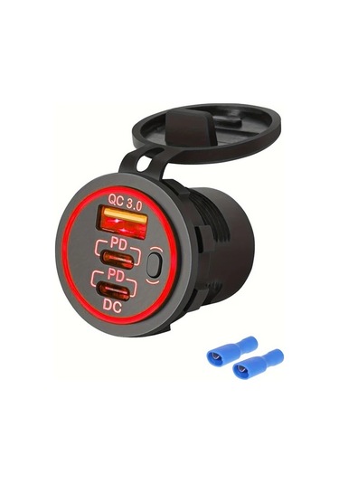 Dashanshop Kırmızı Kablosuz 30w Pd3.0 18w Qc3.0 3 Port Araç Şarj Cihazı Düğmeli Abs 12v/24v