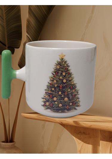 Yılbaşı Ağacı Çift Taraf Yazılı Kupa Bardak Yeşil T