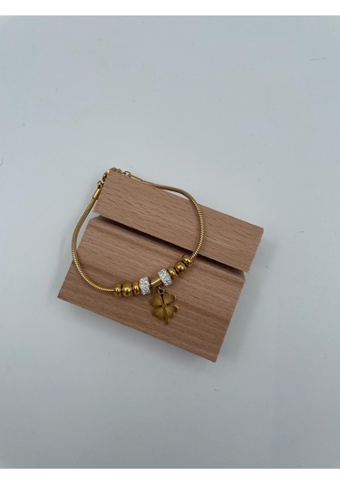 Xbaby Tek Çiçekli Çelik Gold Charmlı Bileklik Gold