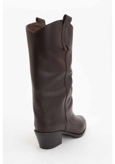 Sojo Kahverengi Cilt Hakiki Deri Kalın Topuklu Kısa Çizme Kahverengi Deri