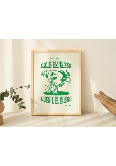 Retro Kahve Duvarı, Daha Fazla Espresso Kahvesi, Duvar Dekoru, Yeşil Sanat