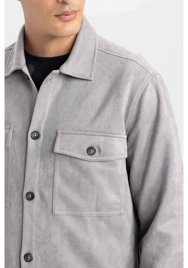DeFacto Regular Fit Polo Yaka Süet Gömlek Ceket D3379AX25SPGR308
