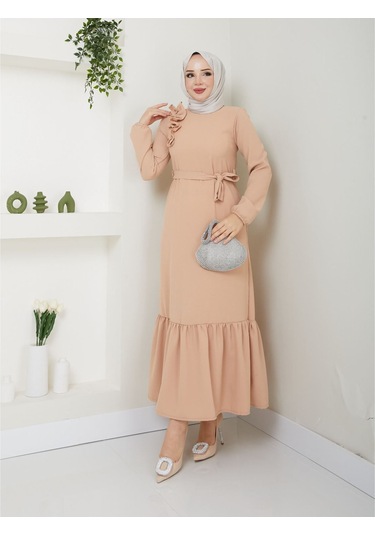 Krep Kumaş Omuz Fırfırlı Elbise 001